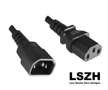 Cablu IEC de la C13 la C14, YP-32/YC-12 LSZH, 1mm², prelungire, VDE, negru, lungime 1.00m